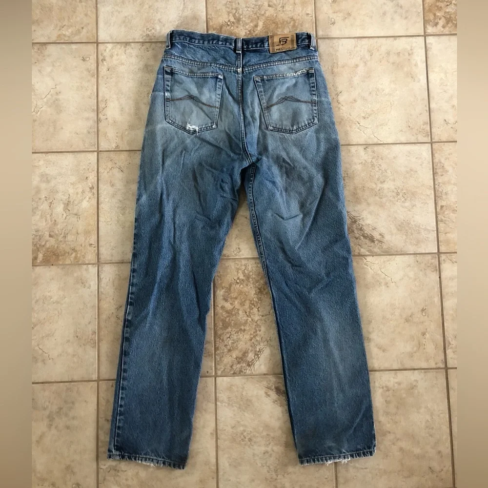 Full Blue Registered Vintage Straight Leg Distressed Jeans Retro High Rise - Picture 12 of 16